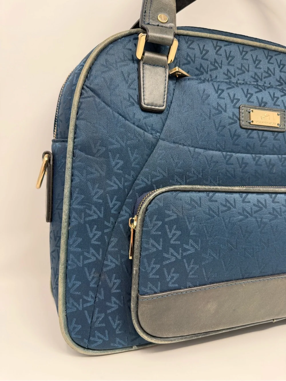 Velez Colombian Leather Blue Laptop Bag with Top Handle and Detachable Strap